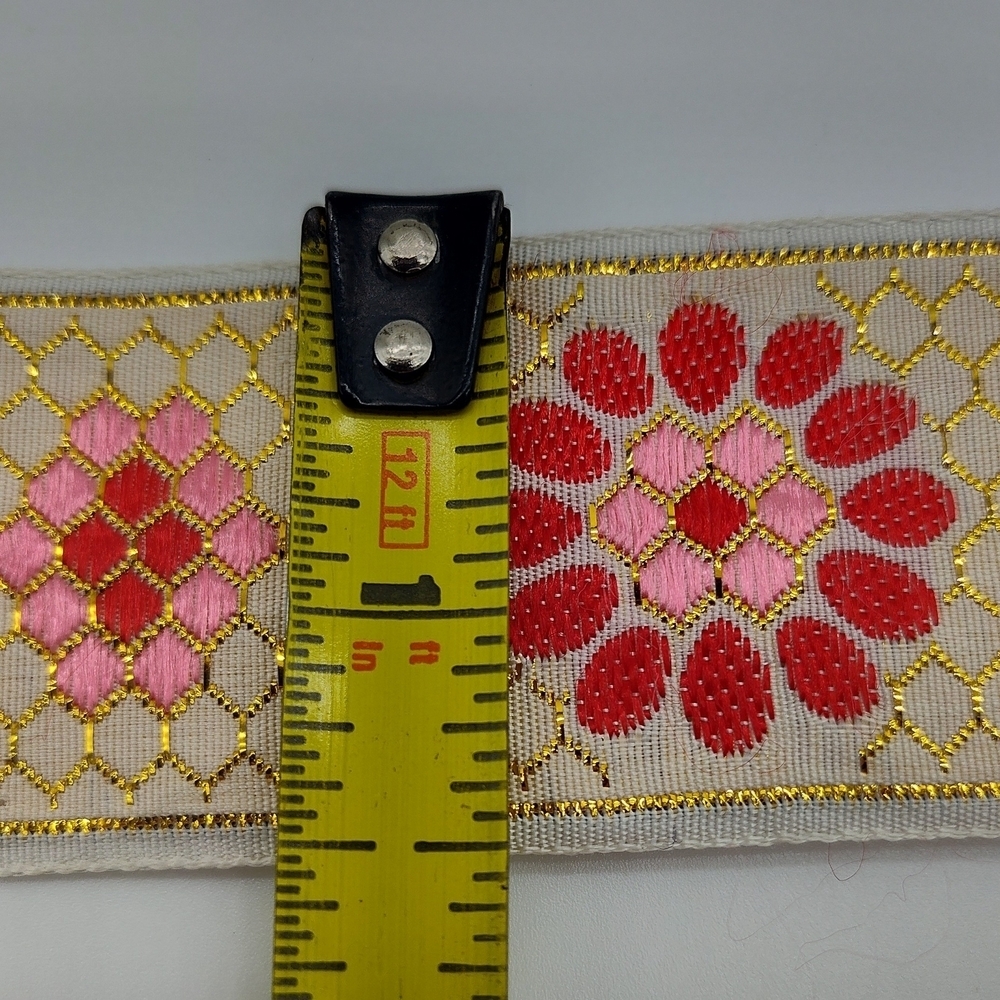 Metallic Jacquard Floral Ribbon Ivory Gold Pink Red Two (2) Yards 1.5” - Picture 5 of 5